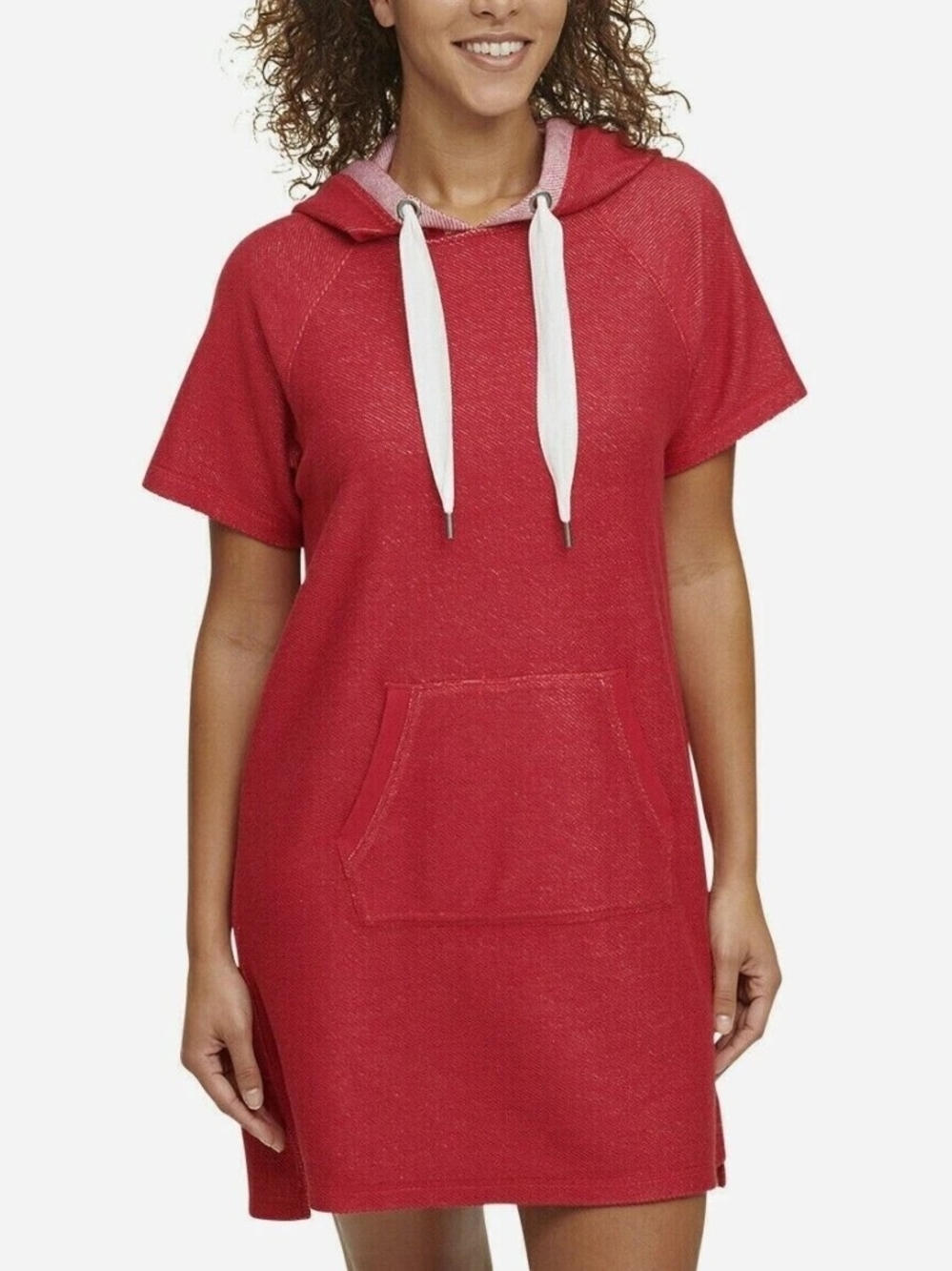 Marc New York Red Hooded Short Sleeve Midi Dress